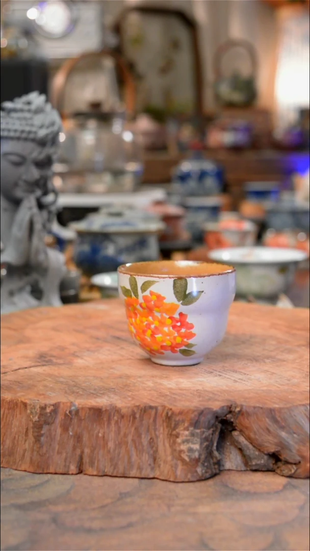 杯绣球景德镇老陶泥手绘