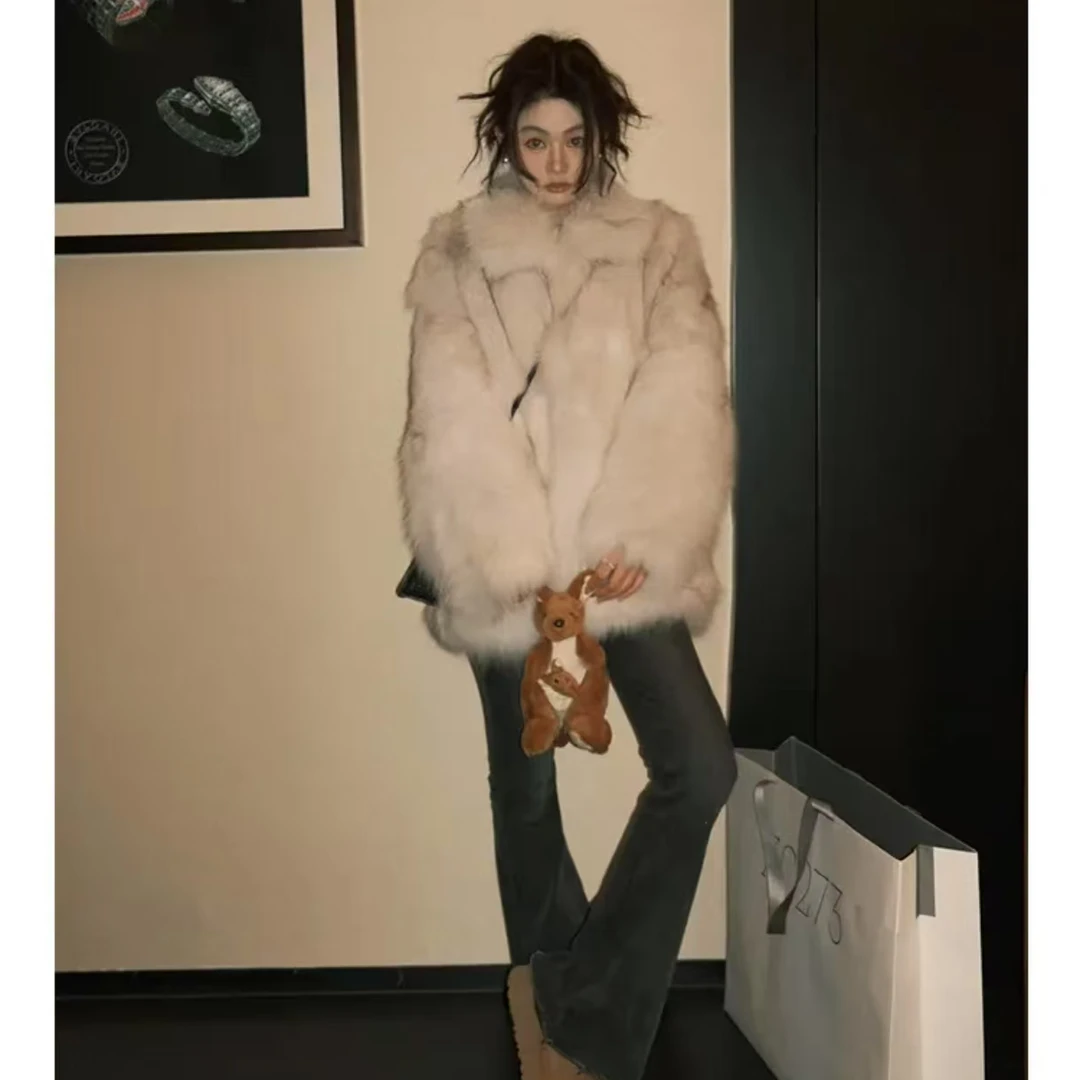 万年少女2025上新年轻时尚加厚翻领立领显瘦毛毛外套33388#