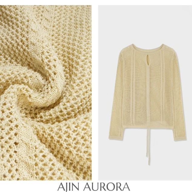 83052【木槿怡人】圆领镂空抽绳长袖设计感针织衫A1