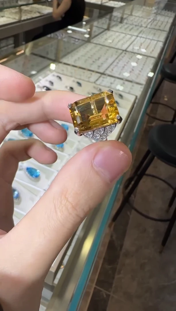 银S925镶嵌戒指黄晶12*16mm