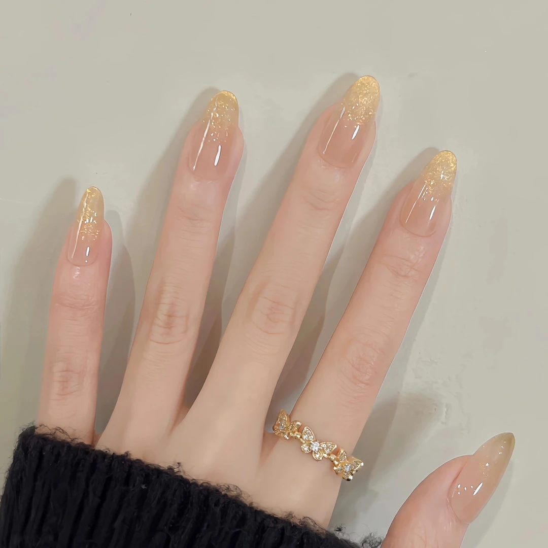 【腮红余辉】穿戴甲2025爆款推荐金色渐变猫眼显白手工美甲穿戴甲片