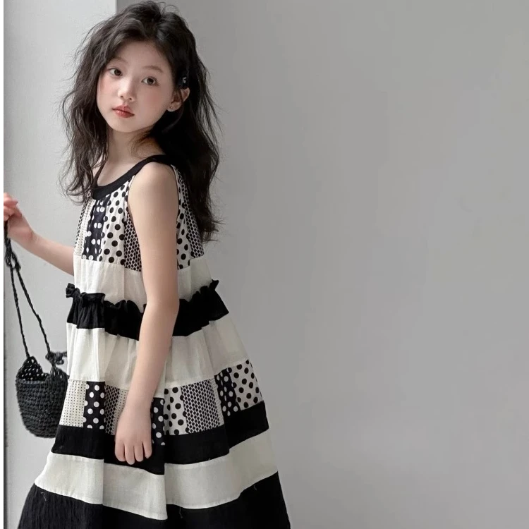 女童连衣裙夏季2025新款女大童韩系高级感吊带裙儿童挂脖棉布裙夏
