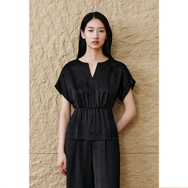 「软雕塑」INSUN恩裳夏桑蚕丝冰丝暗纹收腰衬衫9C65270040