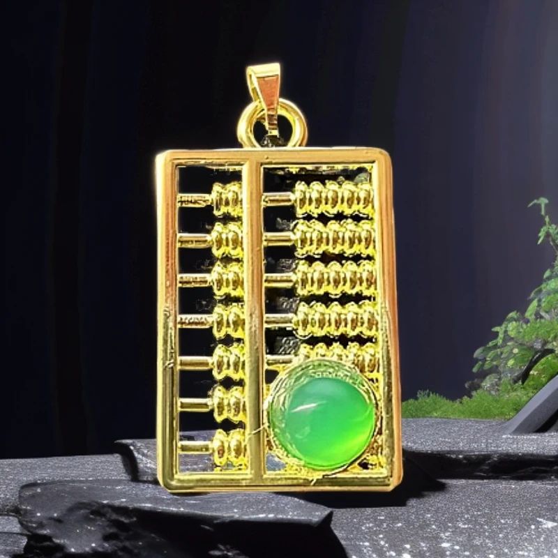 【玖总专属】时尚绿玉髓招财元宝算盘镶嵌合金吊坠赠链子