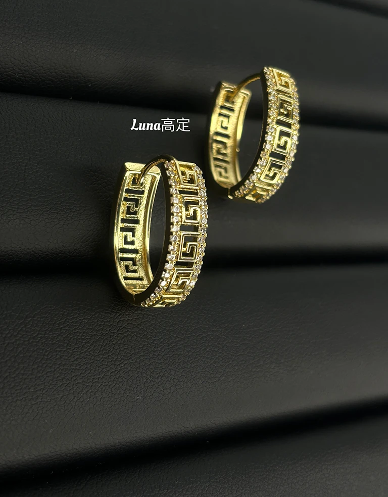 铜合金合成锆石耳饰 Luna定制0189绿金色个性设计耳环耳扣