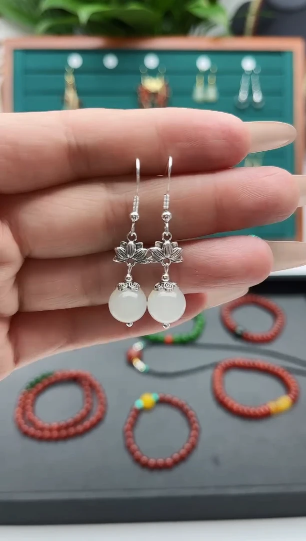 【闪购商品】和田玉耳饰银S925镶嵌2