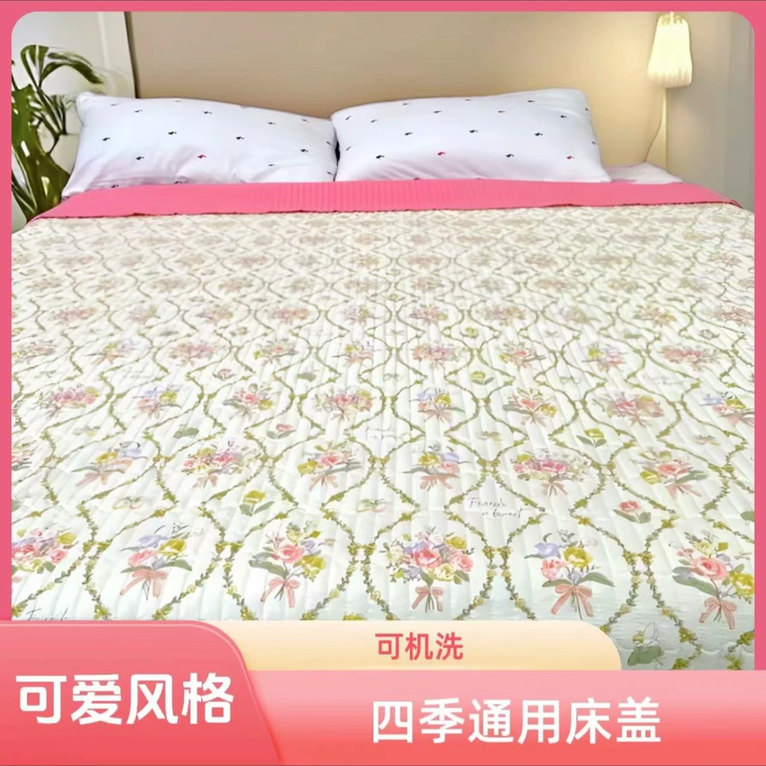 【北奈かわ会社】水洗棉绗缝透气可机洗 四季床盖200*230 花束精灵