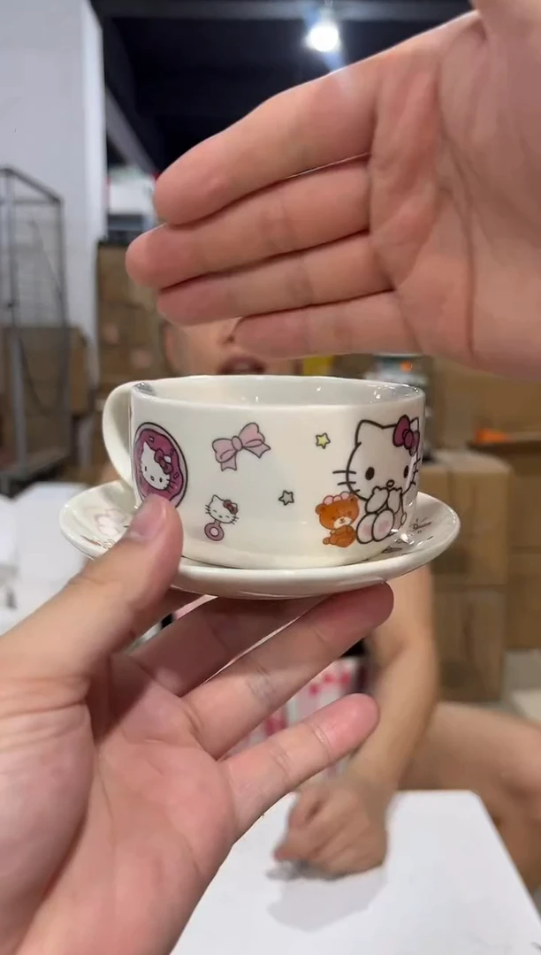 瓷片白色kt猫一杯一碟