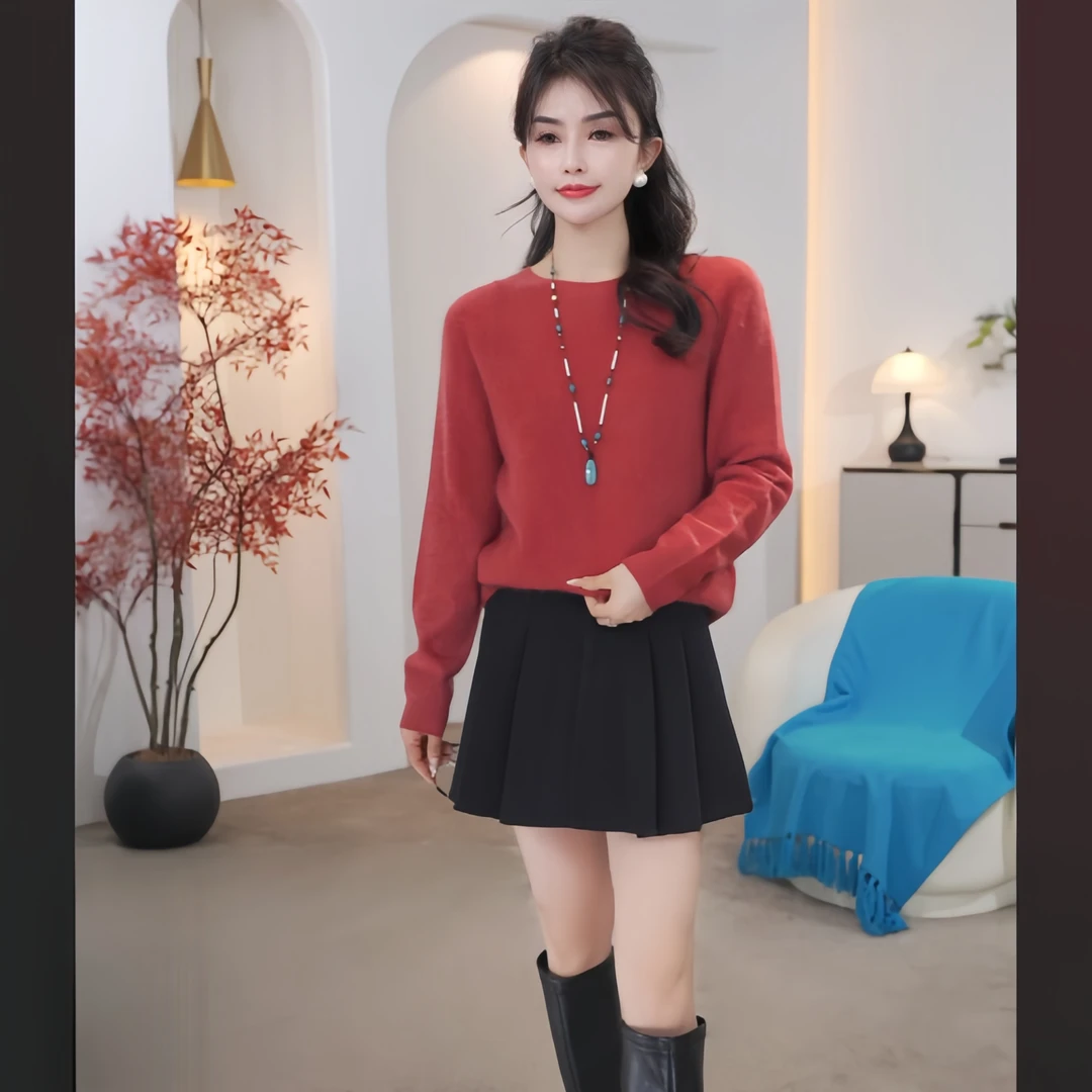 【时尚休闲】洋气百搭加厚毛呢百褶半身裙