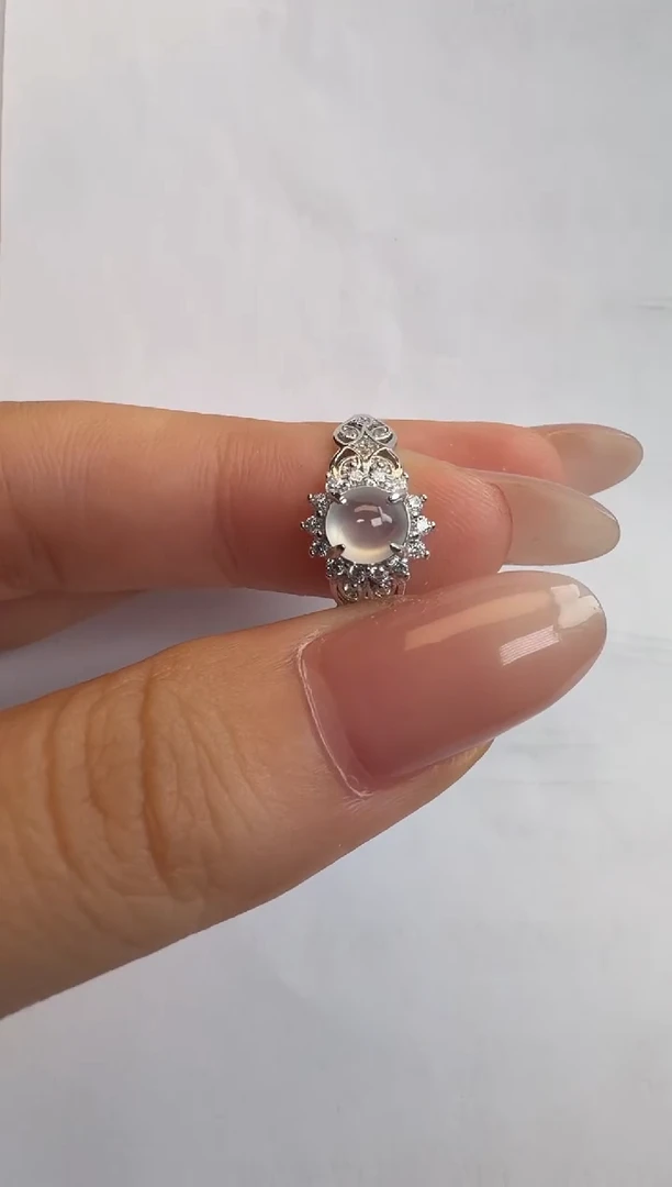 银S925镶嵌戒指翡翠通体925银镶缅甸A货翡翠戒指85