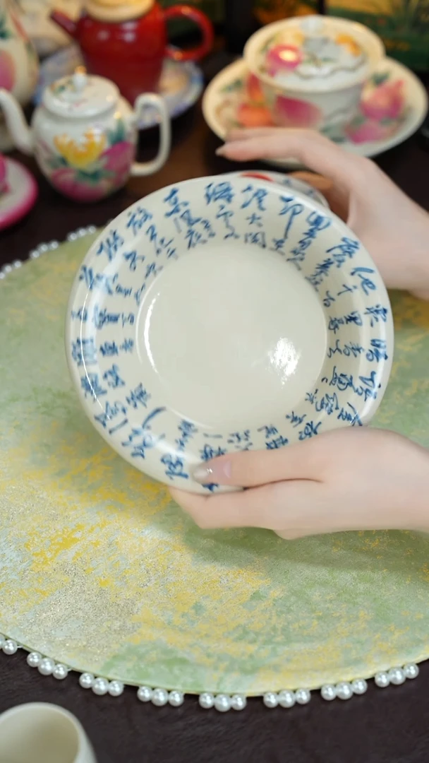 景德镇手工手绘釉下青花雨香斋壶承