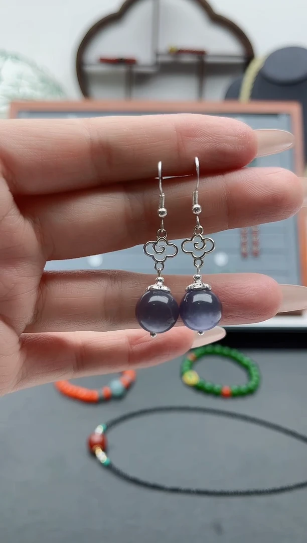 【闪购商品】石英质玉耳饰银S925镶嵌391