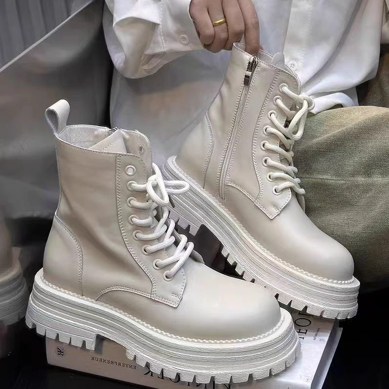 厚底松糕马丁靴女2025秋冬新款英伦风机车靴2058