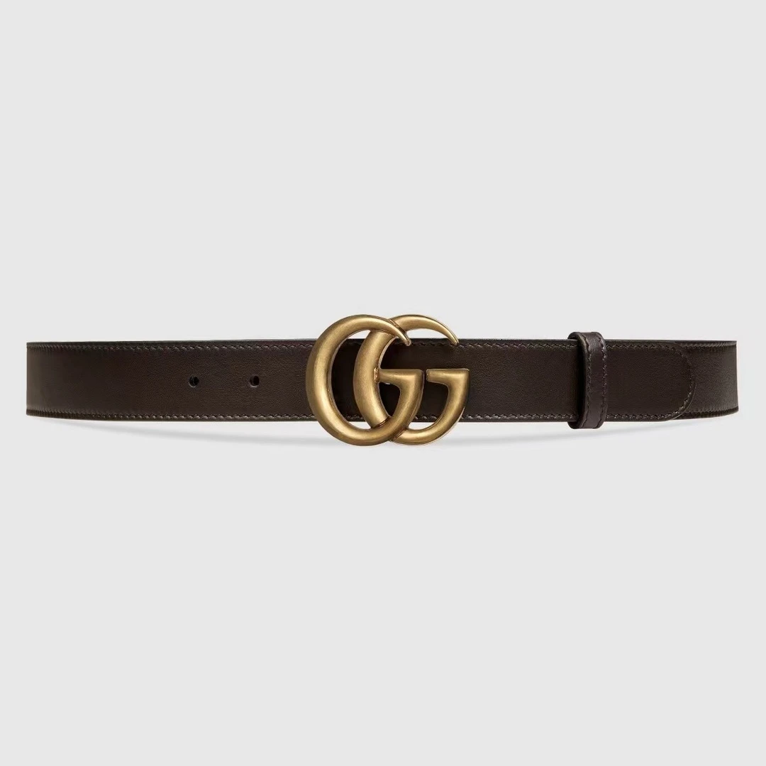 95新 GUCCI/古驰  做旧金标棕色光面腰带 3CM宽 百搭时尚经典休闲