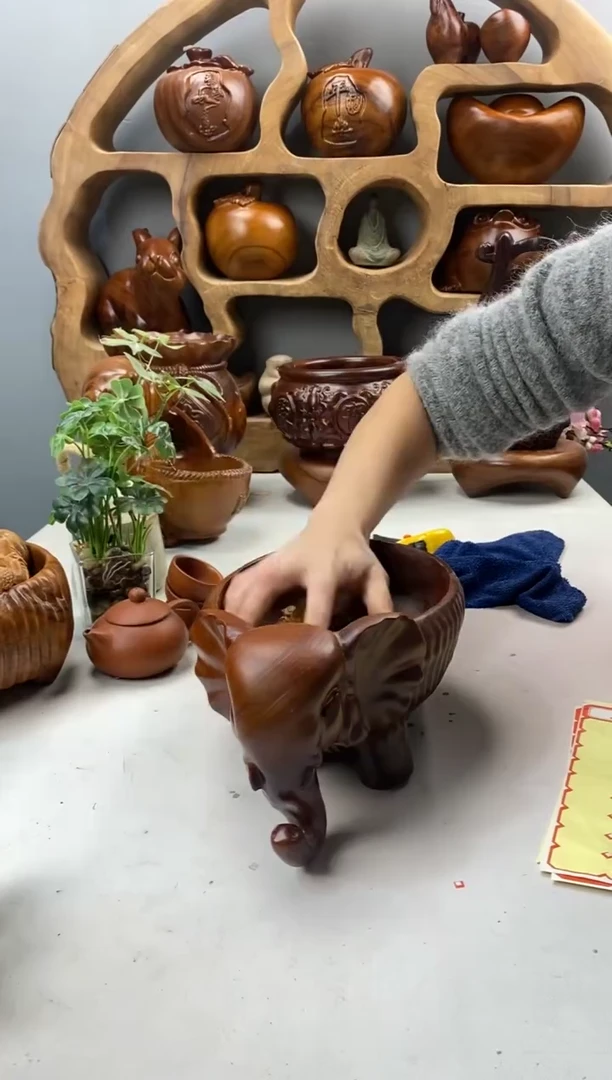 香樟木A37大象果盆/尺寸