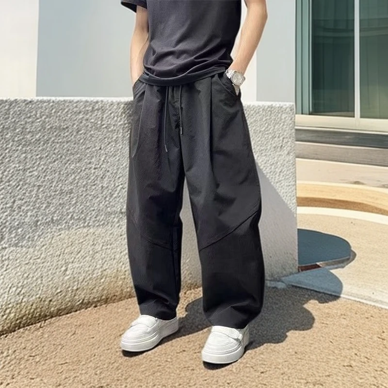 2025夏季新款高级感纯色休闲裤男士潮流轻奢宽松直筒运动百搭长裤