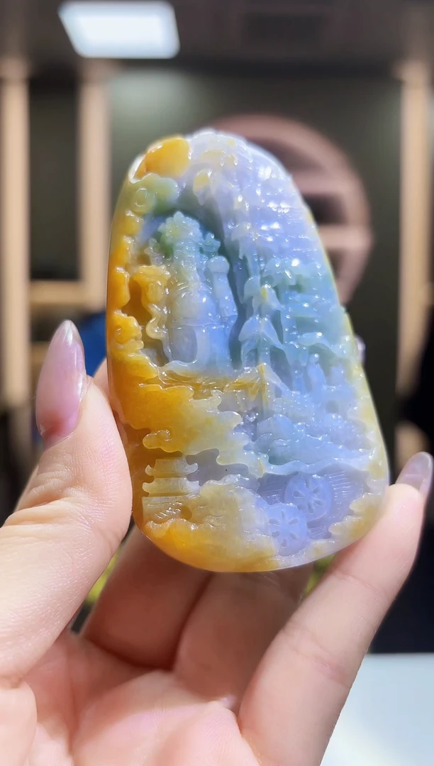 定制翡翠未镶嵌07/0625/Y/山水财神