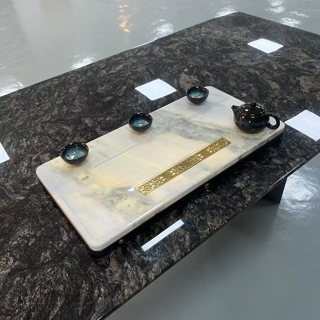 天然奢石蓝水晶家用干湿分离茶盘尺寸600*300茶盘（透光款）