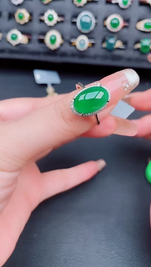 翡翠戒指银S925镶嵌天然a货翡翠302