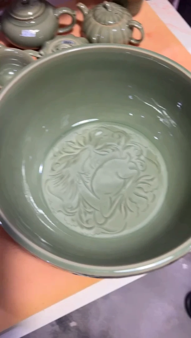 耀州窑灵芝卧鹿大面盆（聚宝盆）