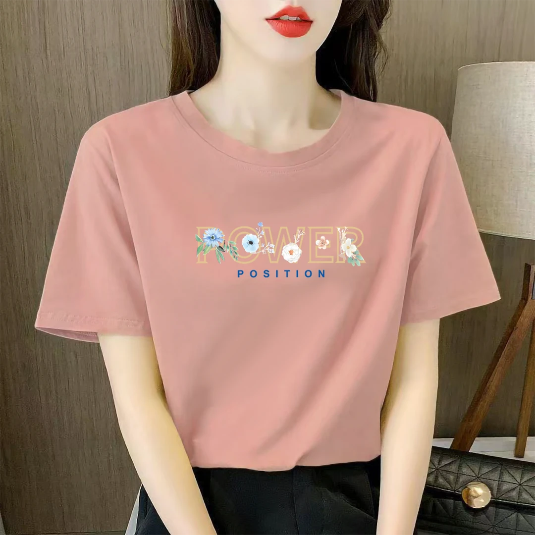 冰瓷棉女士短袖t恤夏季新款宽松百搭休闲半袖时尚印花圆领显瘦ins