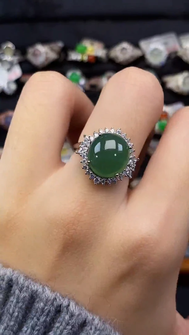 银S925镶嵌戒指翡翠天然A货翡翠23