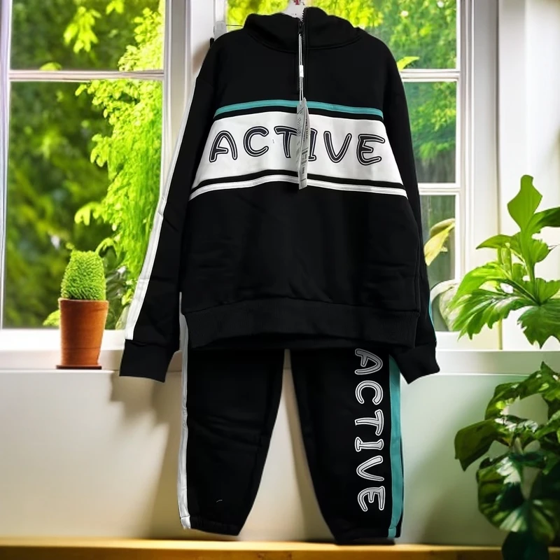 艾格休闲秋冬加绒卫衣套装连帽时尚运动两件套B1-002-253-252