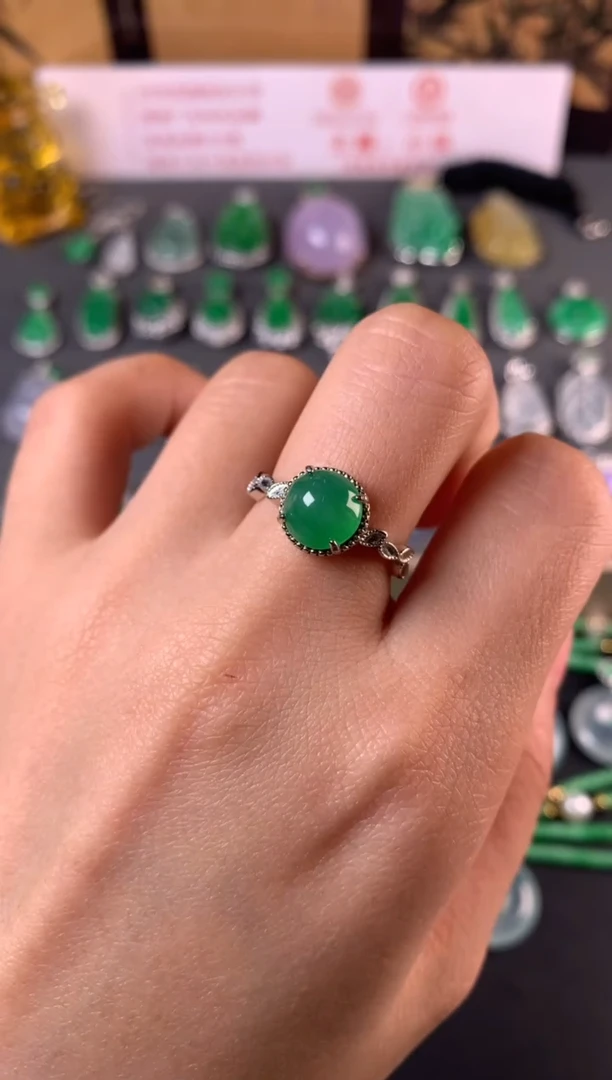 银S925镶嵌戒指翡翠戒指