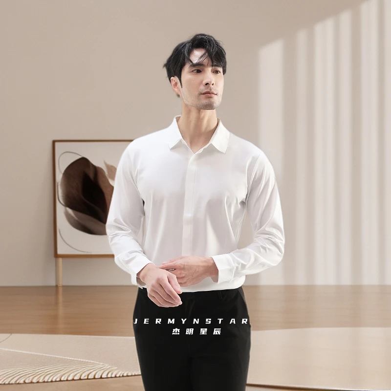 JERMYN STARS【丝光面料液氨衬衫】春秋商务男长袖无痕高弹免烫衬衣
