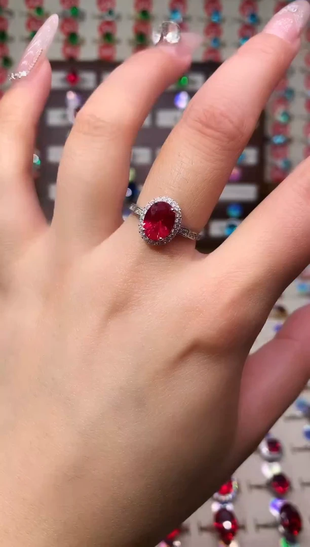 银S925镶嵌戒指红宝石7*9 银托