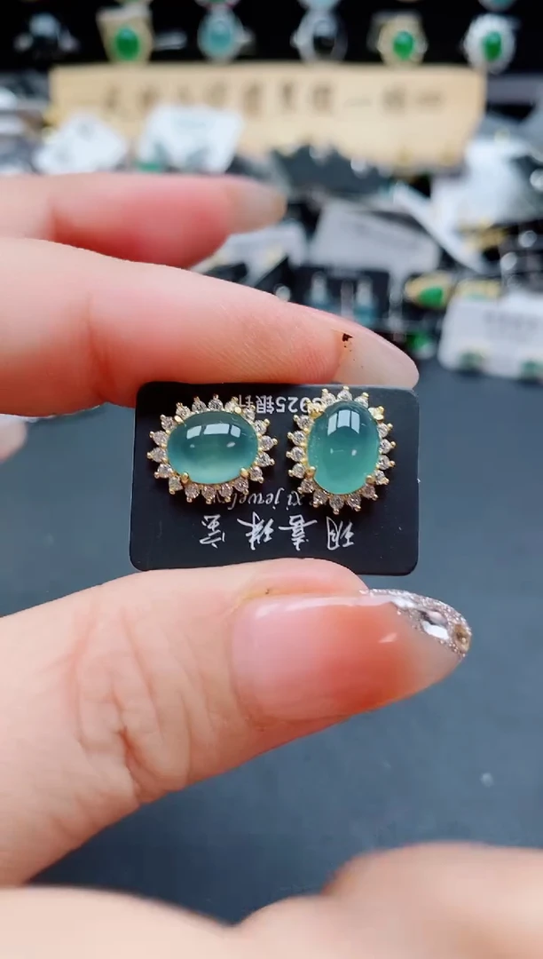 银S925镶嵌翡翠耳饰8008