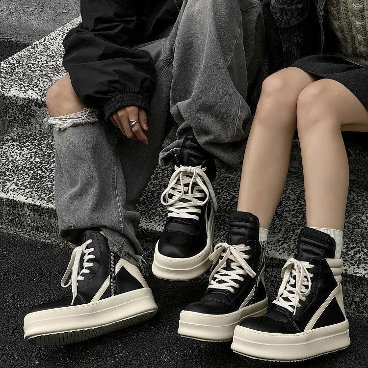欧美倒三角高街厚底高帮鞋女洋气ins百搭潮流风情侣同款增高板鞋