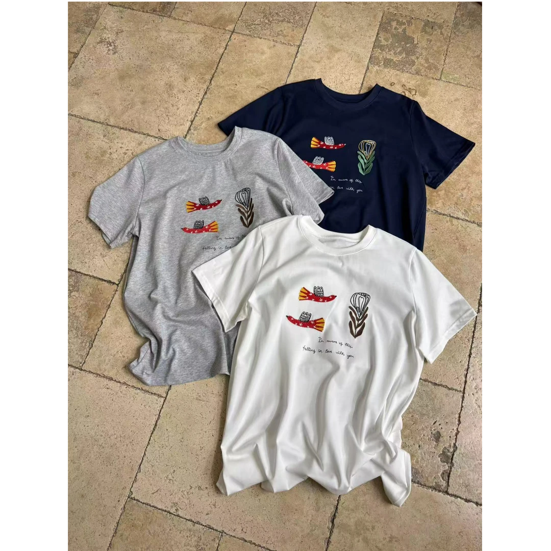 十三行Orange-夏季福秒刺绣立体圆领短袖T恤#90281