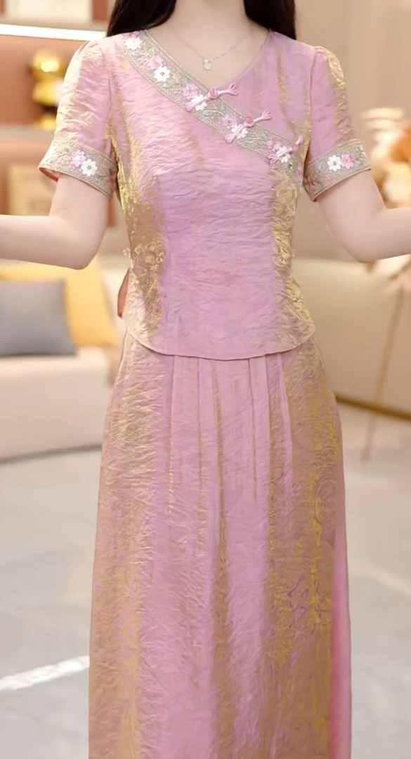 新中式显瘦气质复古优雅中长款裙子