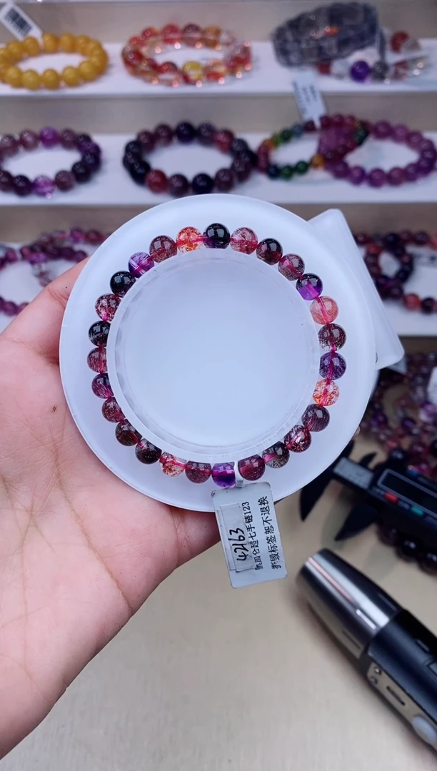 未镶嵌手链水晶黑加仑超七单圈6m+