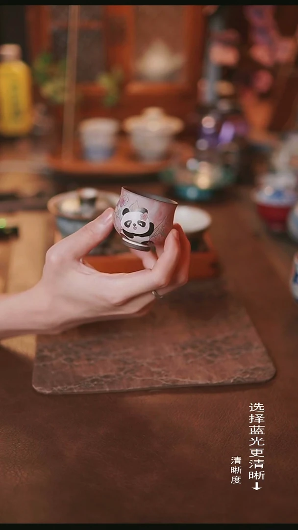 手工粉引熊猫主人杯