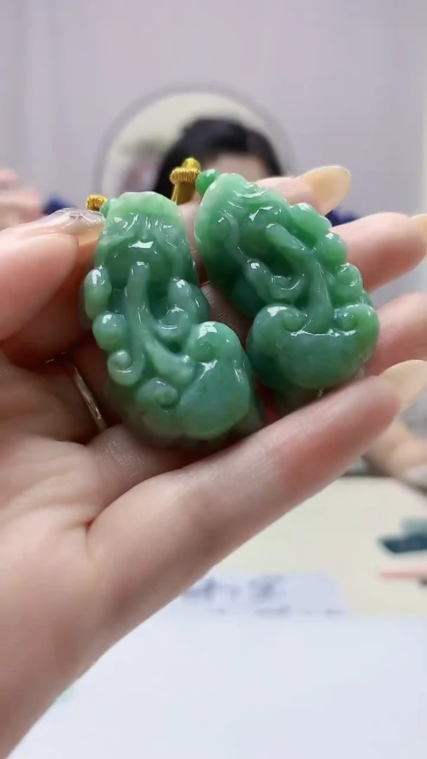 定制翡翠未镶嵌0405DD-毛货挂件一对41