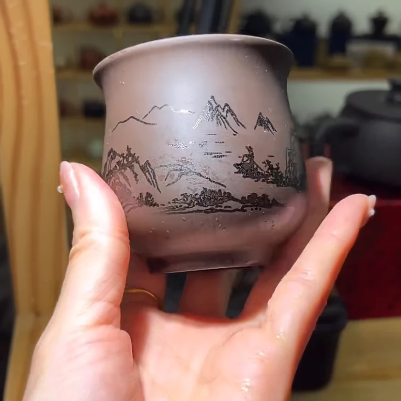 紫砂主人杯迎客松单杯