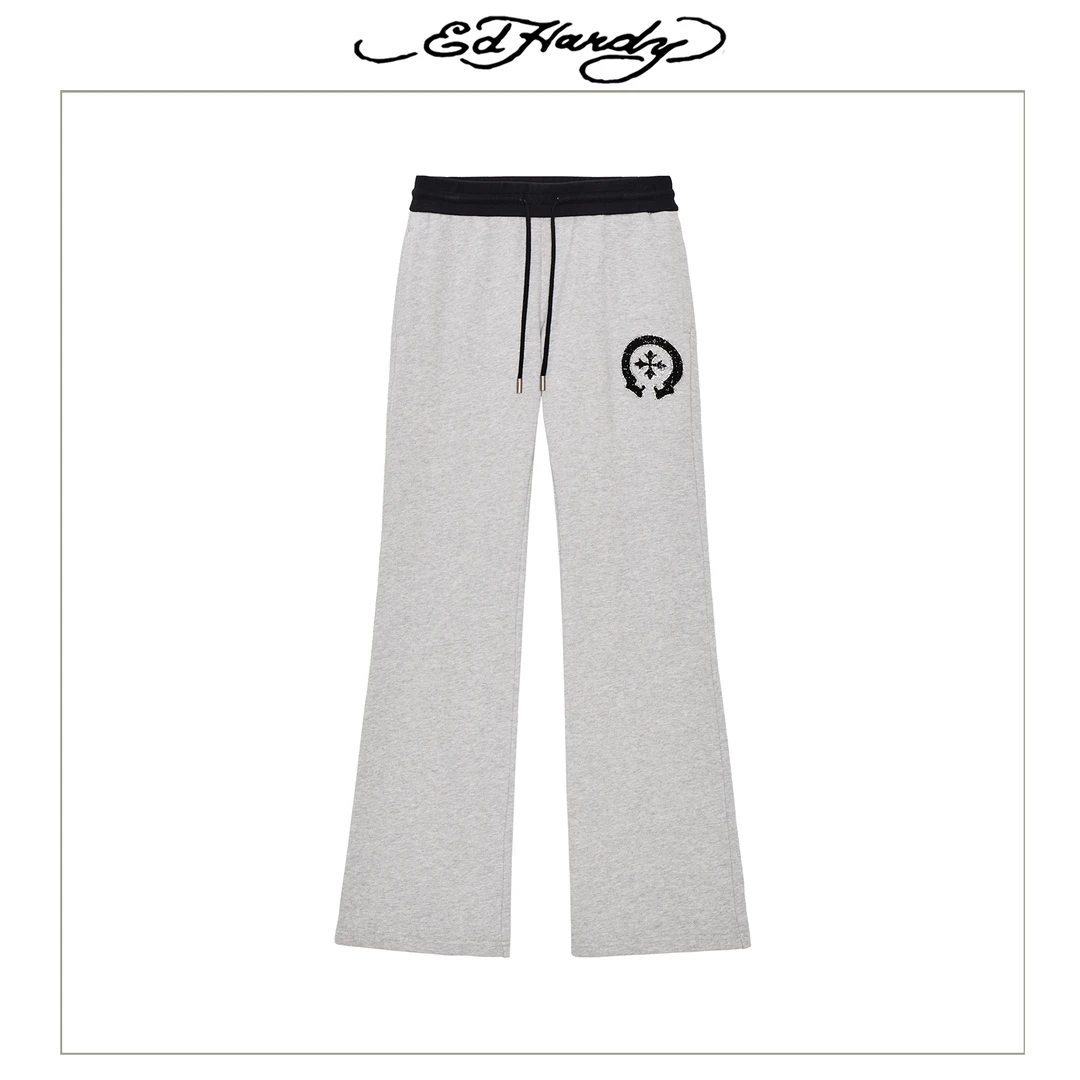 Ed Hardy/埃德哈迪春季新款十字架系列微喇宽松长裤E1QAW363