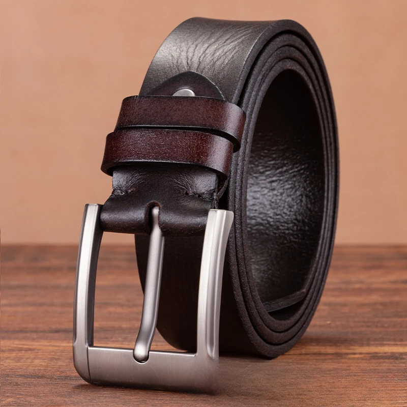 纯牛皮头层无夹层整张切割皮带男士百搭腰带男款休闲复古皮带针扣