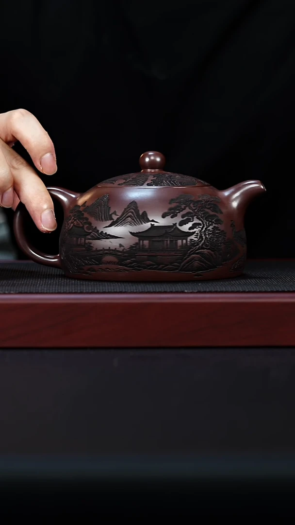 茶壶紫砂宜兴紫砂 半月 石红 李恒阳h335