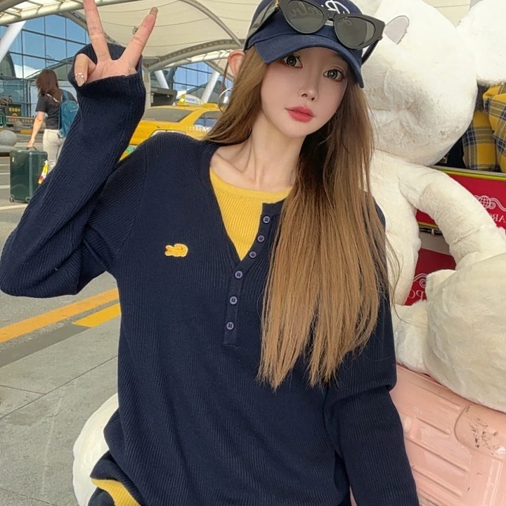 【陶陶推荐】秋季新款定制系列撞色真两件毛衣S138 A536