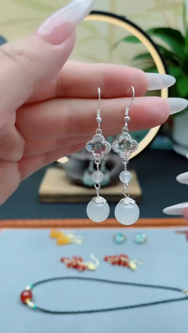 玛瑙/玉髓耳饰银S925镶嵌8896