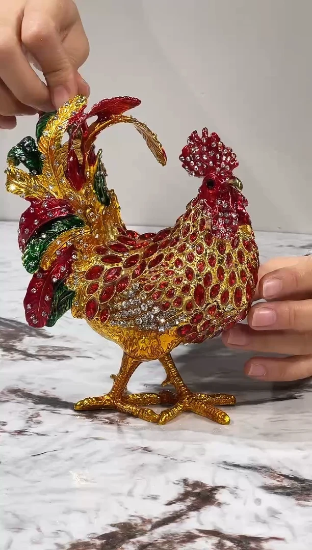 珐琅彩鸡摆件 现货
