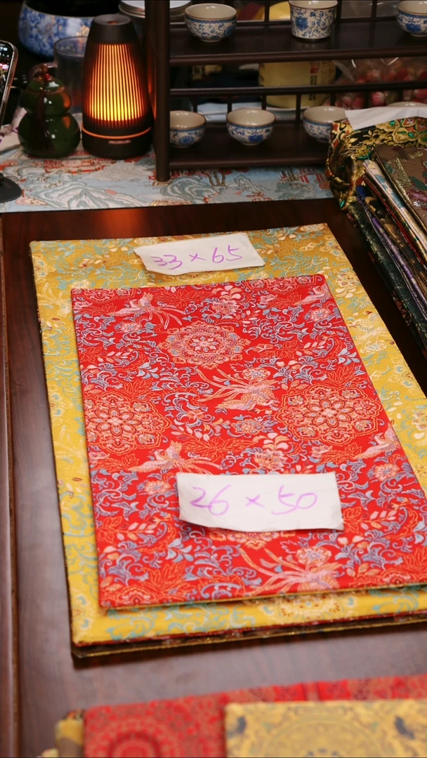 【双凤宝相花黄红双面】中国风干泡织锦茶席26*50