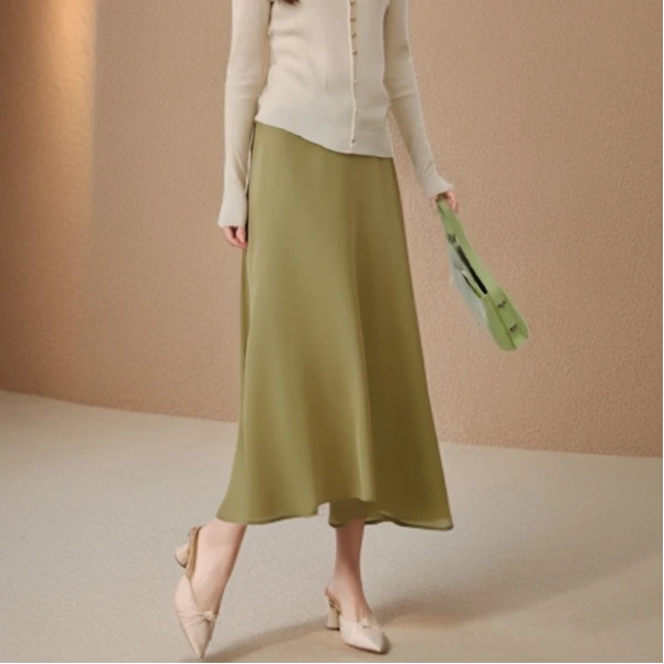 桑蚕丝重绉半裙桑蚕丝休闲高腰显瘦28姆米纯色250509