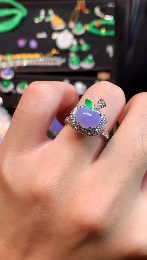 18K金镶嵌戒指翡翠紫罗兰苹果戒指