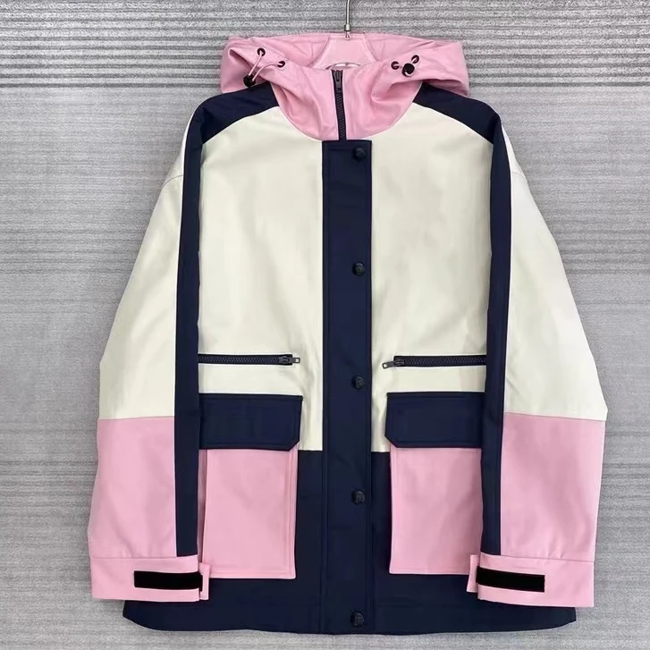 【南油玲姐】米白拼粉色冲锋衣连帽新款外套WT6634