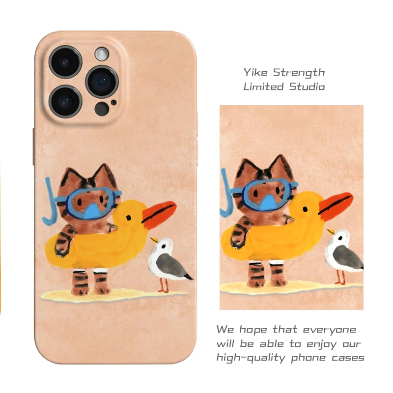 猫与海鸟菲林壳光面适用iphone苹果13promax/14/16pro/华为小米