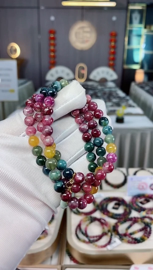 未镶嵌老矿碧玺彩虹三圈手串7mm+碧玺xion多样性发一条